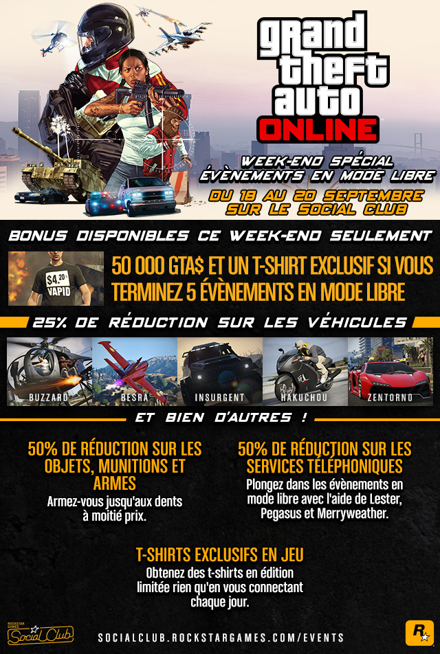Détails du Weekend spécial des Événements en mode libre de GTA Online